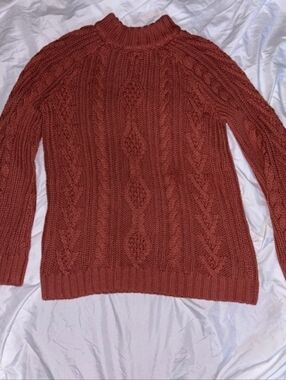 Express Cable Knit Mock Neck Sweater - Rust